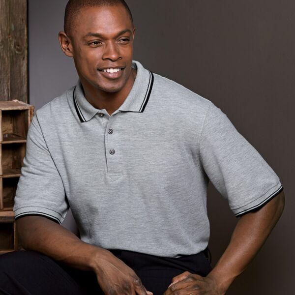 UltraClub Men's Short-Sleeve Whisper Piqué Polo with Tipped Collar and Cuffs Thumbnail
