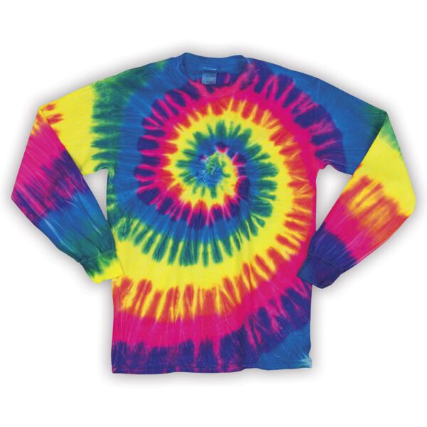 Dyenomite Adult Neon Spiral Rainbow Pigment-Dyed Long-Sleeved Tee Thumbnail